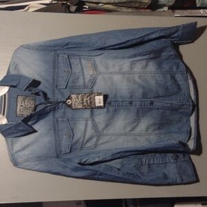 𝅺afflictions long sleeve button up blue size medium